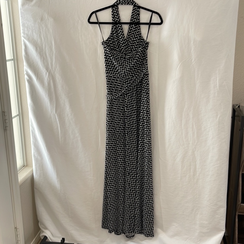 Black and white halter top dress.